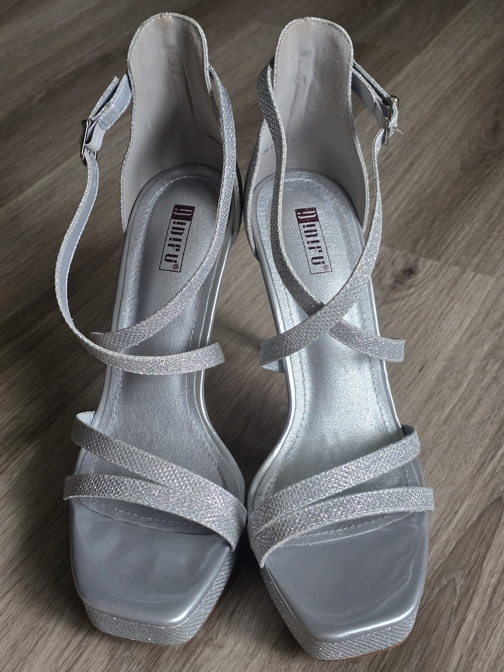 Amazon Silver Glitter Strappy High Heels